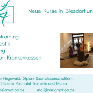 MelaMotion: Präventionskurse für Mamas (Beckenbodentraining, Rückbildung und Ganzkörperfitness mit Baby)